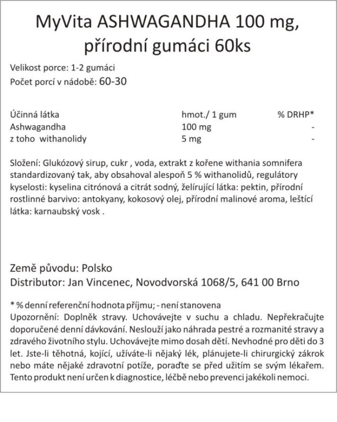 MyVita gumová ASHWAGANDHA 100 mg, přírodní gumáci 60ks