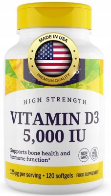 Vitamin D3 5000 IU, 120 gelových kapslí