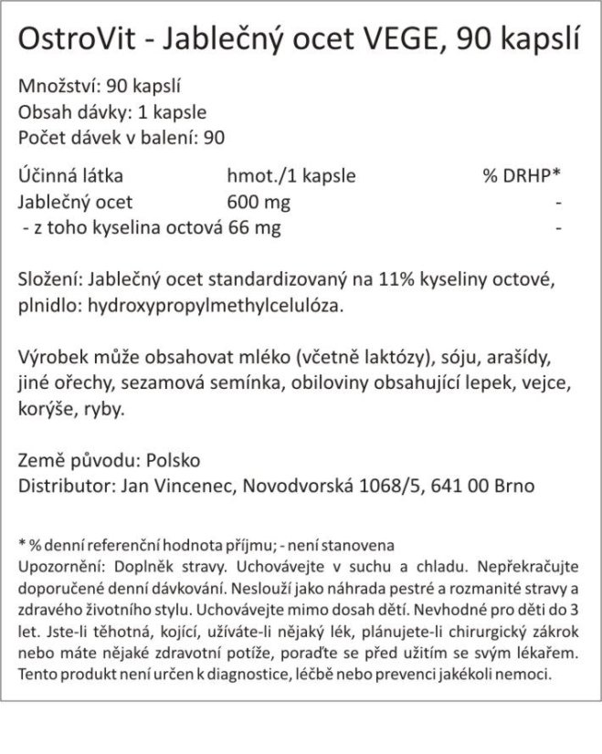 OstroVit Jablečný ocet VEGE, 90 kapslí