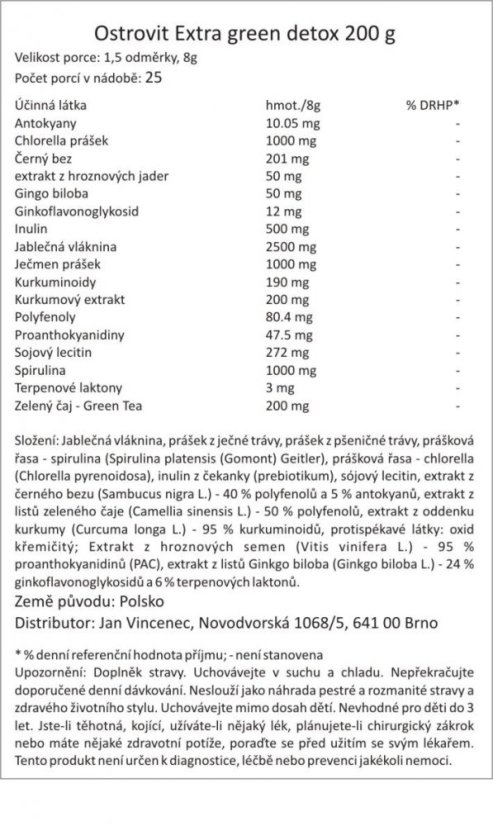 Ostrovit Extra green detox 200 g, hubnutí, trávení
