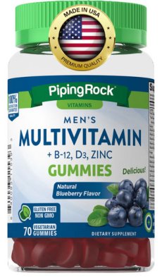 Gumový multivitamin pro muže (přírodní borůvka) + D3, B12 a zinek, 70 gumáků