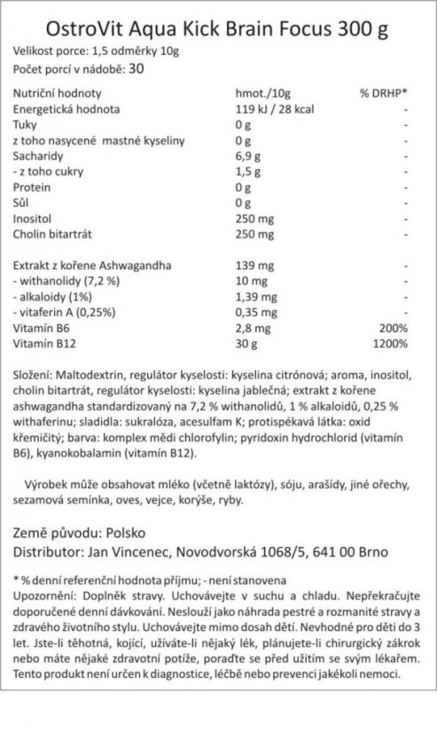 Ashwagandha - Brain Focus, 300 g, STRES, NERVOZITA, SOUSTŘEDĚNÍ