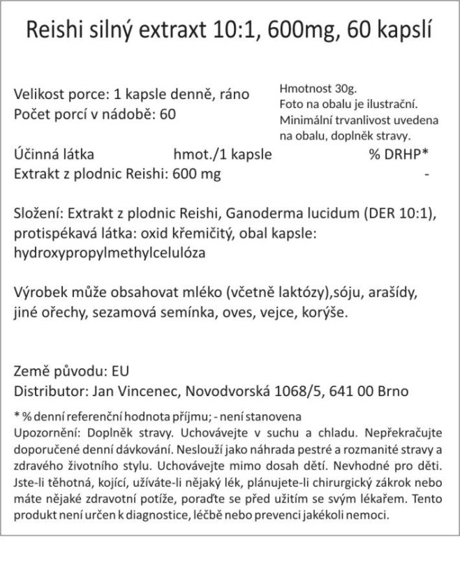 Reishi silný extraxt 10:1, 600mg, 60 kapslí