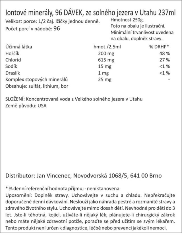 minerály do vody, 96 DÁVEK, 70 druhů minerálů, ze solného jezera v Utahu