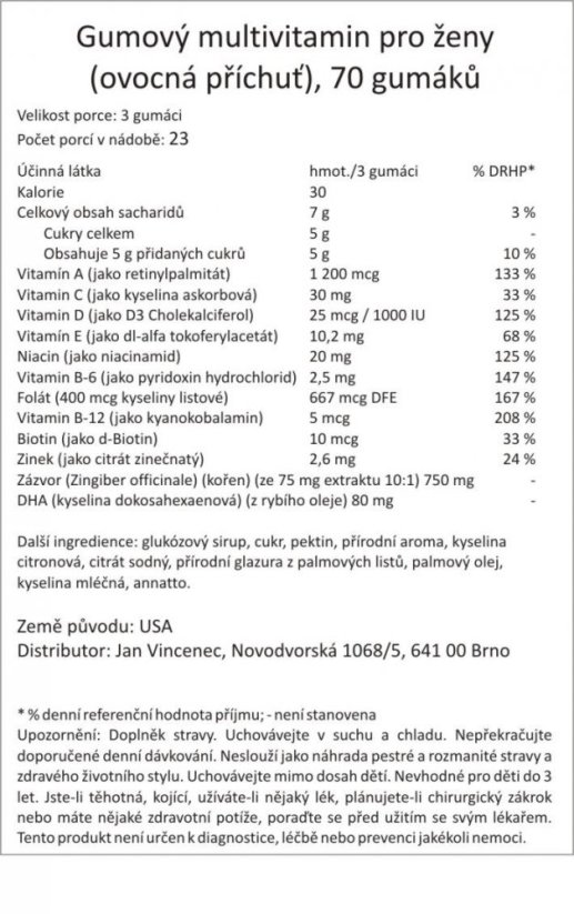 Gumový multivitamin pro ženy (ovocná příchuť), 70 gumáků