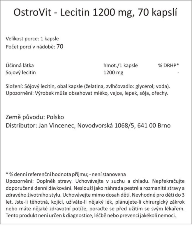 OstroVit - Lecitin 1200 mg, 70 kapslí