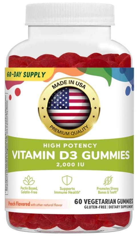 Vitamín D3 gumový, 2000IU, broskev, pro dospělé, 60 gumáků