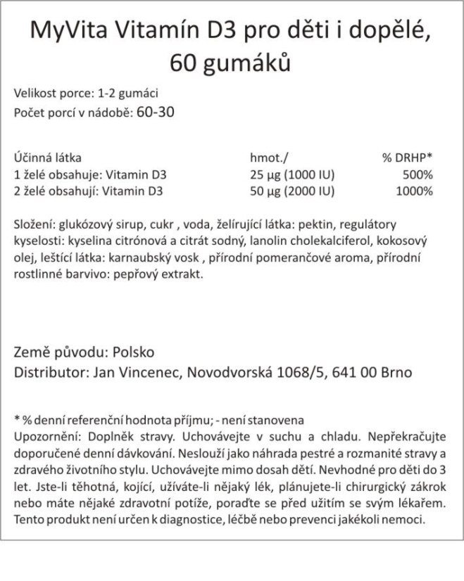 Gumový vitamín D3 pro děti i dospělé, 60 gumáků