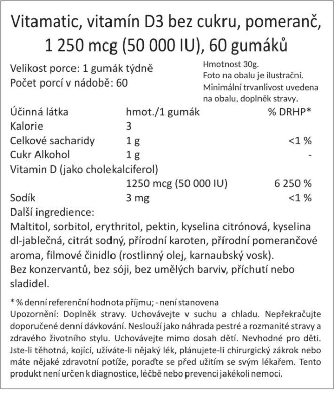 Nejsilnější vitamin D3 50.000 IU, 60 gumáků