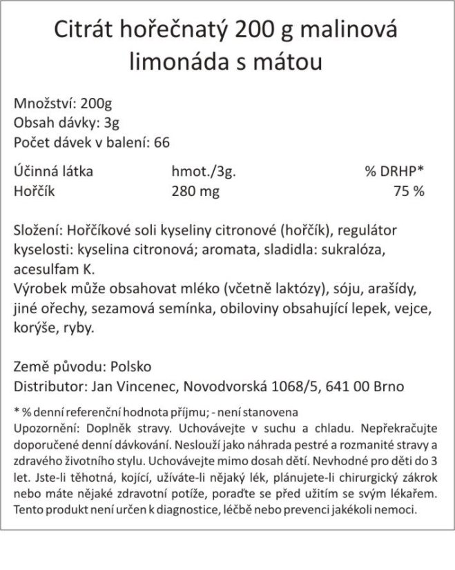 Citrát hořečnatý 200 g malinová