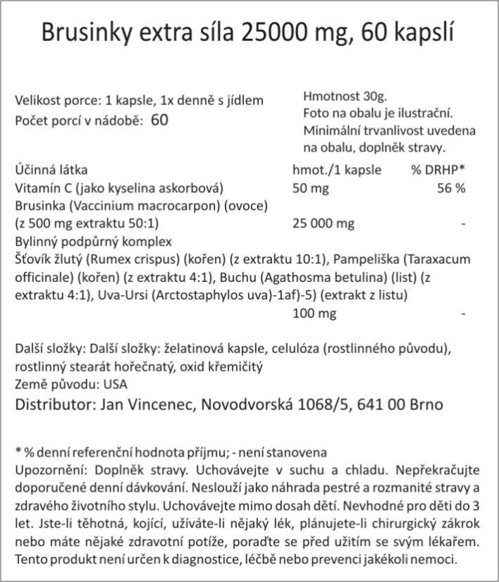 Brusinky extra síla 25000 mg, 60 kapslí, LEDVINY