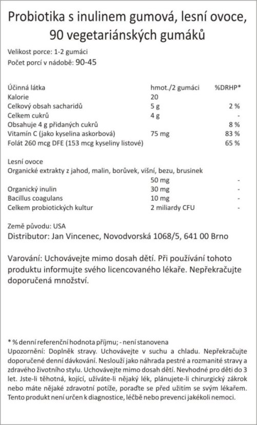 Probiotika s inulinem gumová, lesní ovoce, 90 vegetariánských gumáků