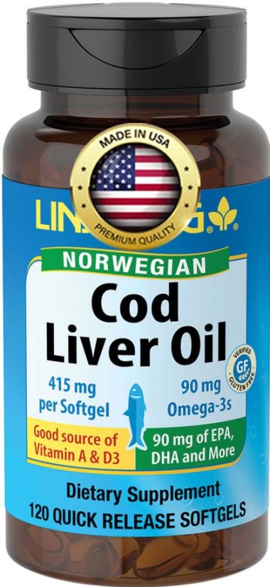 Norský olej z tresčích jater, 415 mg, 120 softgel kapslí