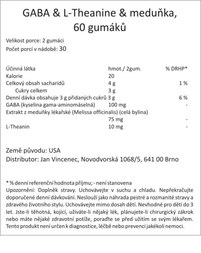 STOP STRESU, GABA & L-Theanine & meduňka, 60 gumáků