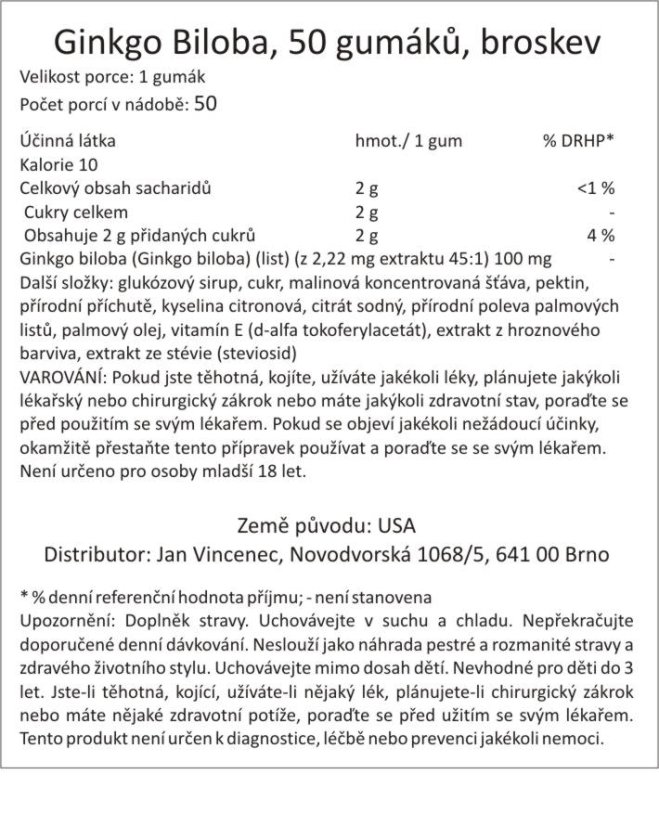 Ginkgo Biloba extrakt 45:1, 50  gumáků, broskev