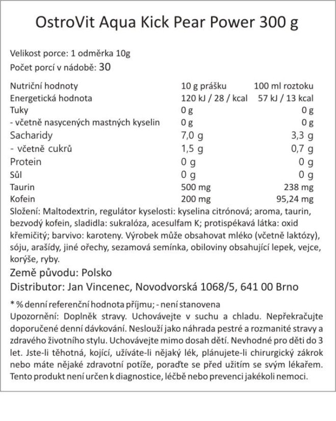Kofein - Aqua Kick Pear Power 300 g, ENERGIE, REGENERACE