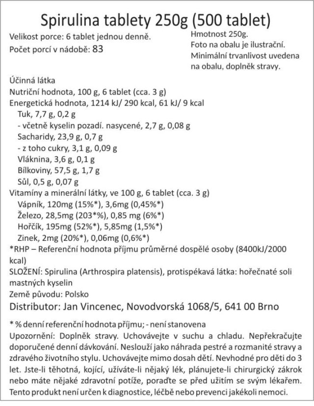 Spirulina tablety 250g (500 tablet)