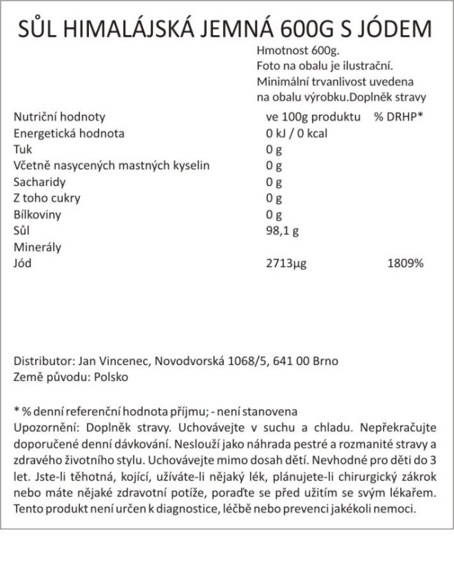 Himalájská sůl s jódem, jemně mletá, 600g