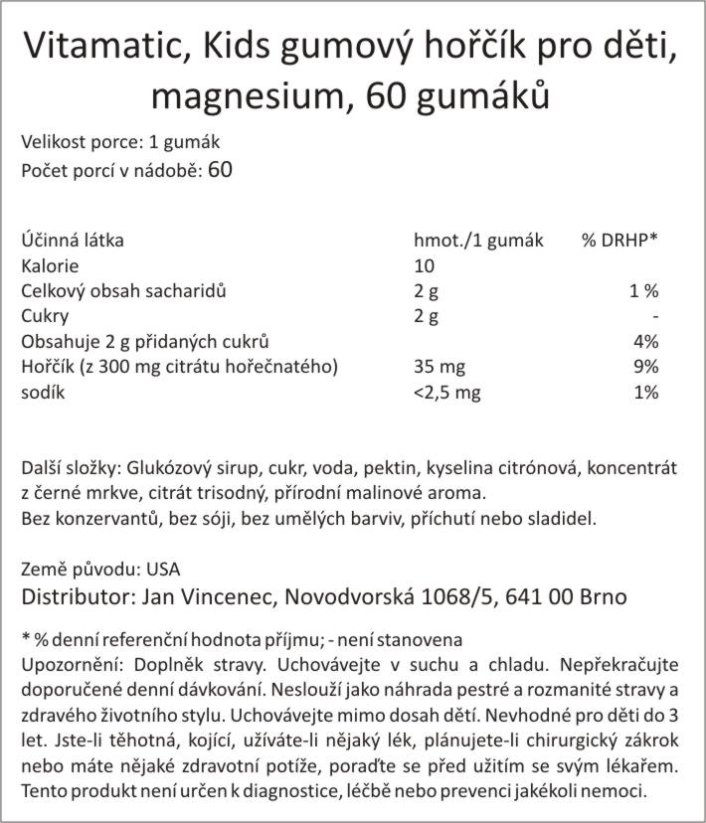 Kids gumový hořčík pro děti, magnesium, 60 gumáků