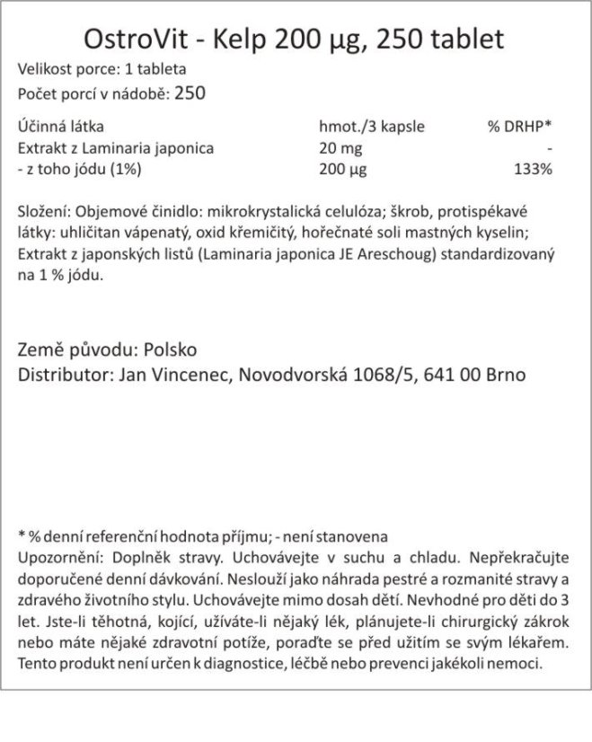 Ostrovit Kelp 250 tablet, přírodní jód