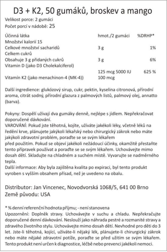 Vitamin D3 5000 IU + K2, 50 gumáků