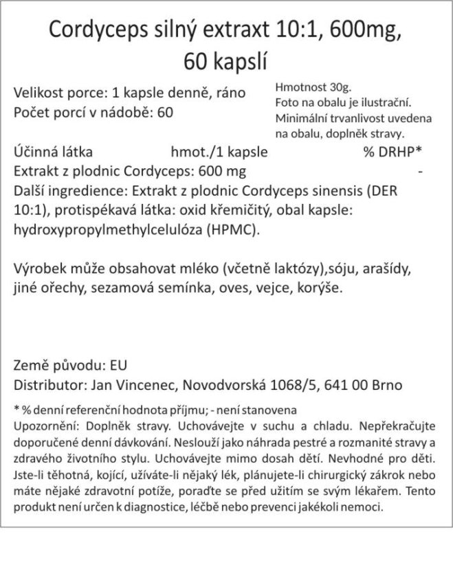 Cordyceps silný extraxt 10:1, 600mg, 60 kapslí