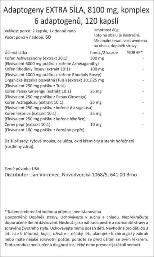 Adaptogeny EXTRA SÍLA, 8100 mg, komplex 6 adaptogenů, 120 kapslí