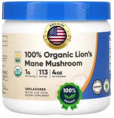 Lion's Mane, bez příchuti, 113 dávek, 100% organické houby, Korálovec ježatý